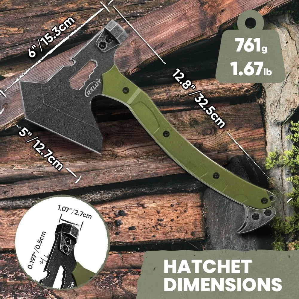 Axe with G10 Handle Camping Survival Hatchet, Multifunctional Hiking Outdoor Heavy Duty Full Tang Tomahawk Tools with H