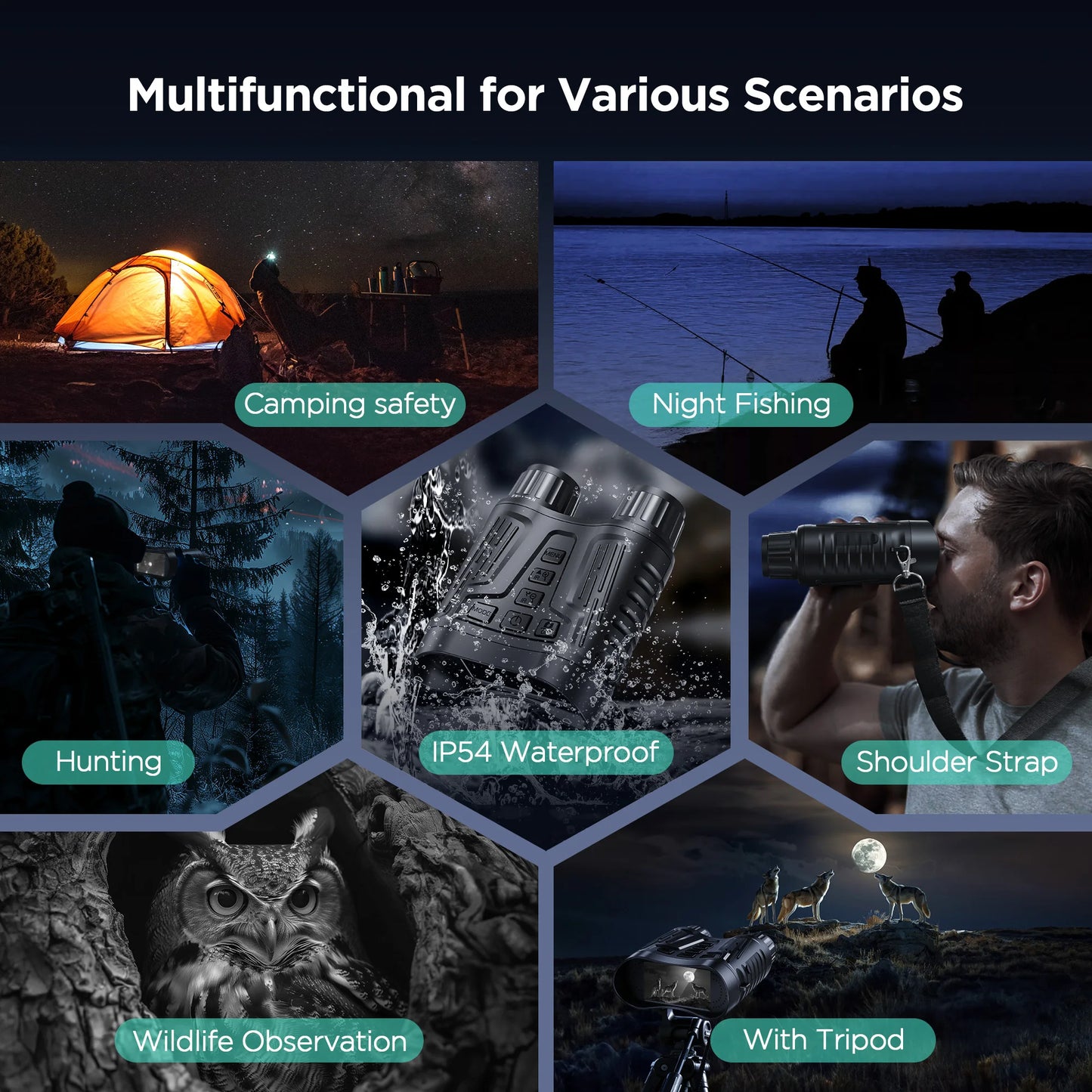 Night Vision Binoculars Goggles 8X Digital Zoom 1000ft HD 1080P with IR Illuminator & Video Recording 4K for Hunting/Camping