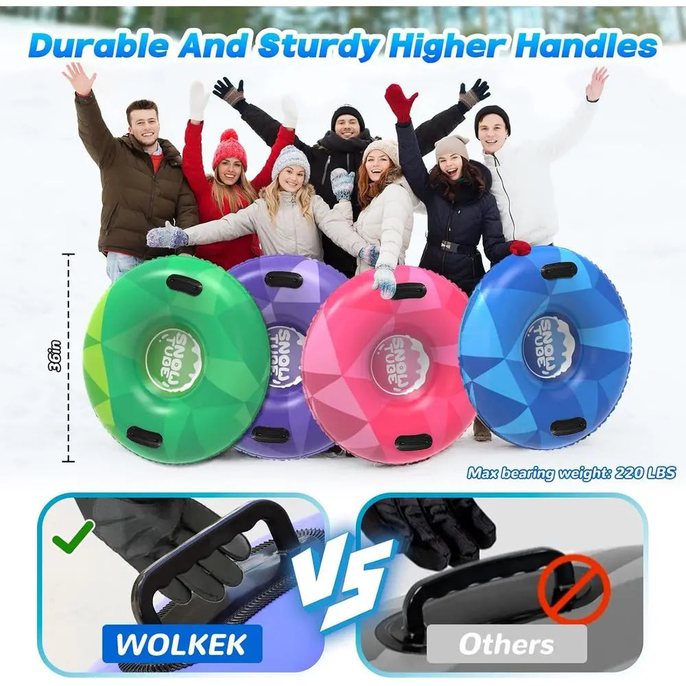 Inflatable Snow Tubes for Kids & Adults - Heavy-Duty Sleds with Handles for Winter Fun & Family Activities