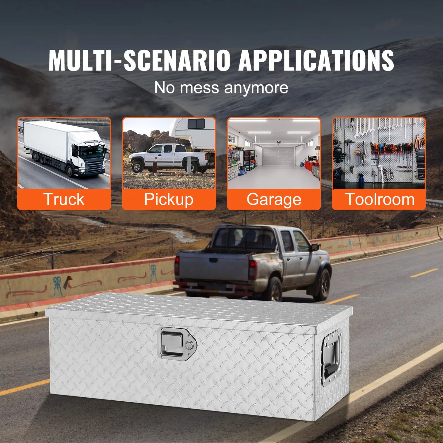 SucceBuy Heavy Duty Aluminum Truck Bed Tool Box Plate Tool Box with Side Handle Lock Keys Storage Tool Box for PickupTruck Bed