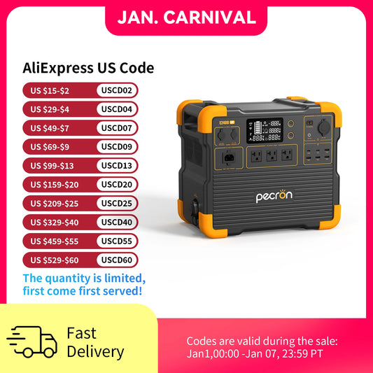 pecron E2400LFP Portable Power Station 2048Wh LiFePO4 Battery Backup 2400W Solar Generator Expandable to 8192Wh Fast Charging