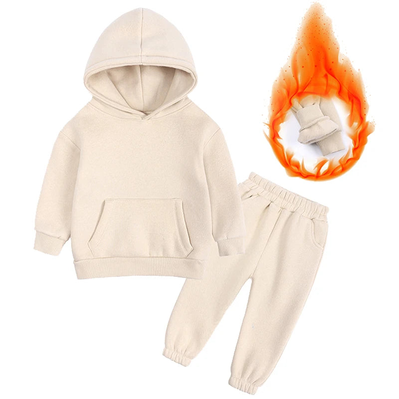 2-12 years old children's clothing winter new boys and girls' fleece sweater suit hooded Plush sportswear children's suit