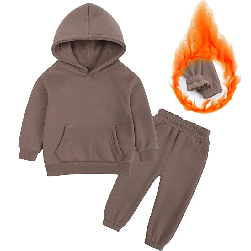 2-12 years old children's clothing winter new boys and girls' fleece sweater suit hooded Plush sportswear children's suit