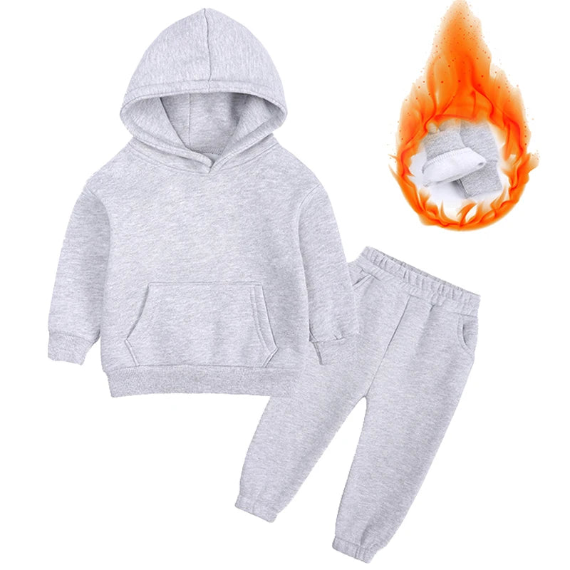 2-12 years old children's clothing winter new boys and girls' fleece sweater suit hooded Plush sportswear children's suit