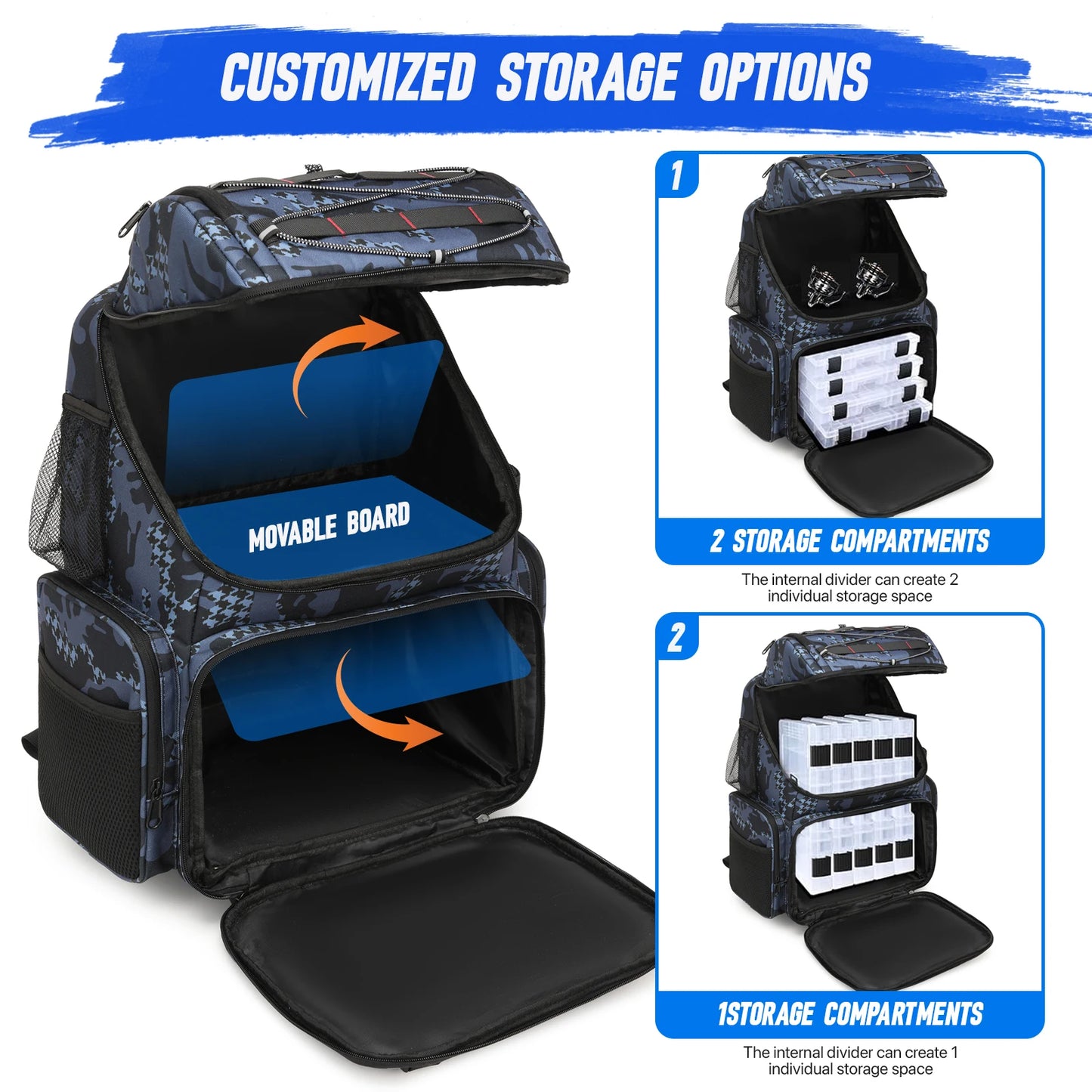 Fishing Backpack 45L Cooler Fishing Tackle Storage Bag with Rod Holders & Rain Cover Camping Hiking Outdoor Multifunctional Bag