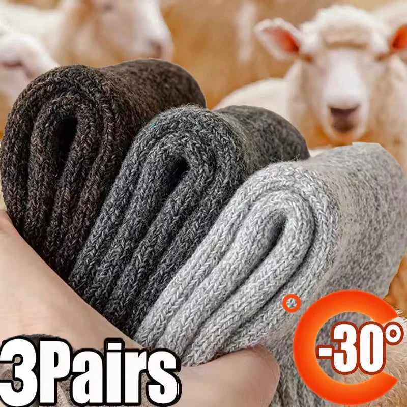 3 Pairs Winter Warm Thick Towel bottom Man Socks Wool Male Socks Slipper Socks Merino Wool Socks Against Cold Snow Socks 39-44*+