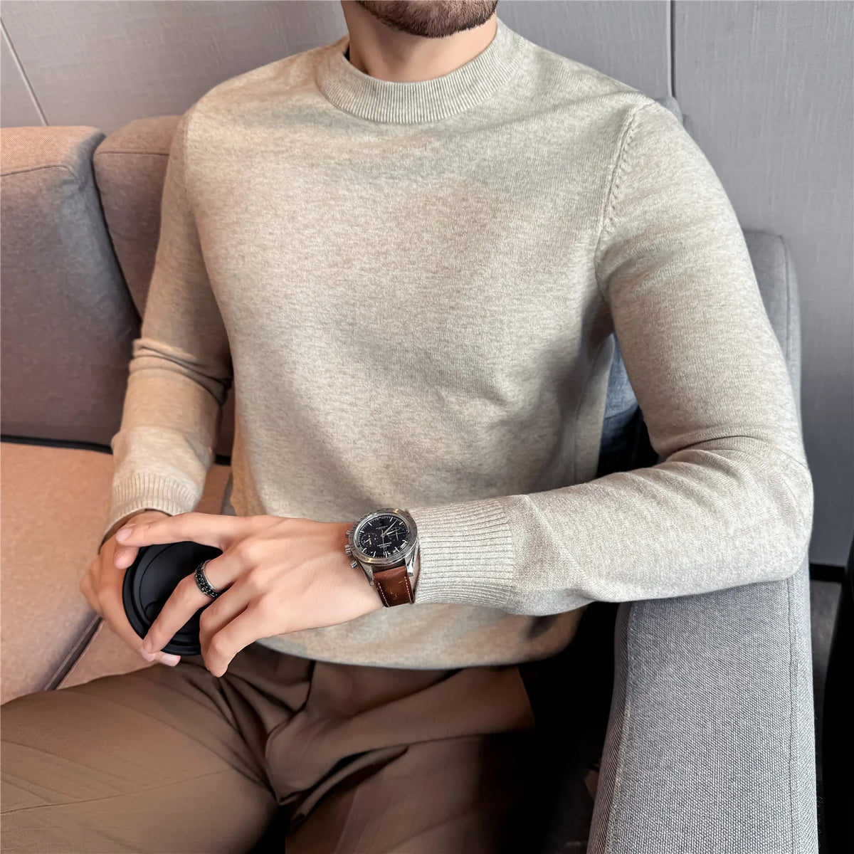 Men Knitted Sweater Winter Keep Warm Round-neck Pullover Solid Casual High Elastic Slim Fit Sweater High Quality Men Clothing