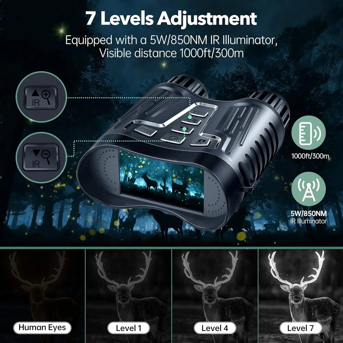 Night Vision Binoculars Goggles 8X Digital Zoom 1000ft HD 1080P with IR Illuminator & Video Recording 4K for Hunting/Camping