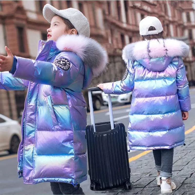Winter Jacket for Girls Coat Teen Kids Parka Snowsuit Fashion Bright Waterproof Outerwear Children's Clothing 6 8 10 12 14 Years