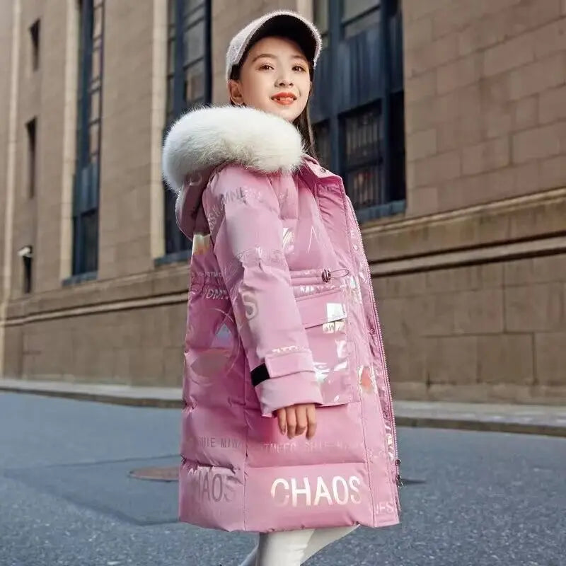 Winter Jacket for Girls Coat Teen Kids Parka Snowsuit Fashion Bright Waterproof Outerwear Children's Clothing 6 8 10 12 14 Years