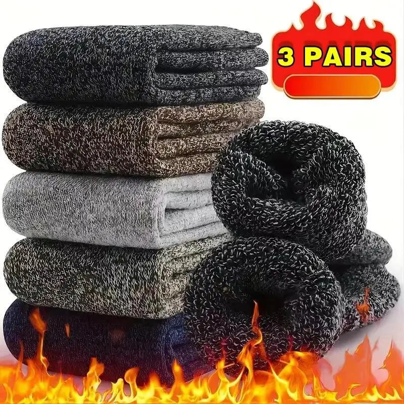 3 Pairs Winter Warm Thick Towel bottom Man Socks Wool Male Socks Slipper Socks Merino Wool Socks Against Cold Snow Socks 39-44*+