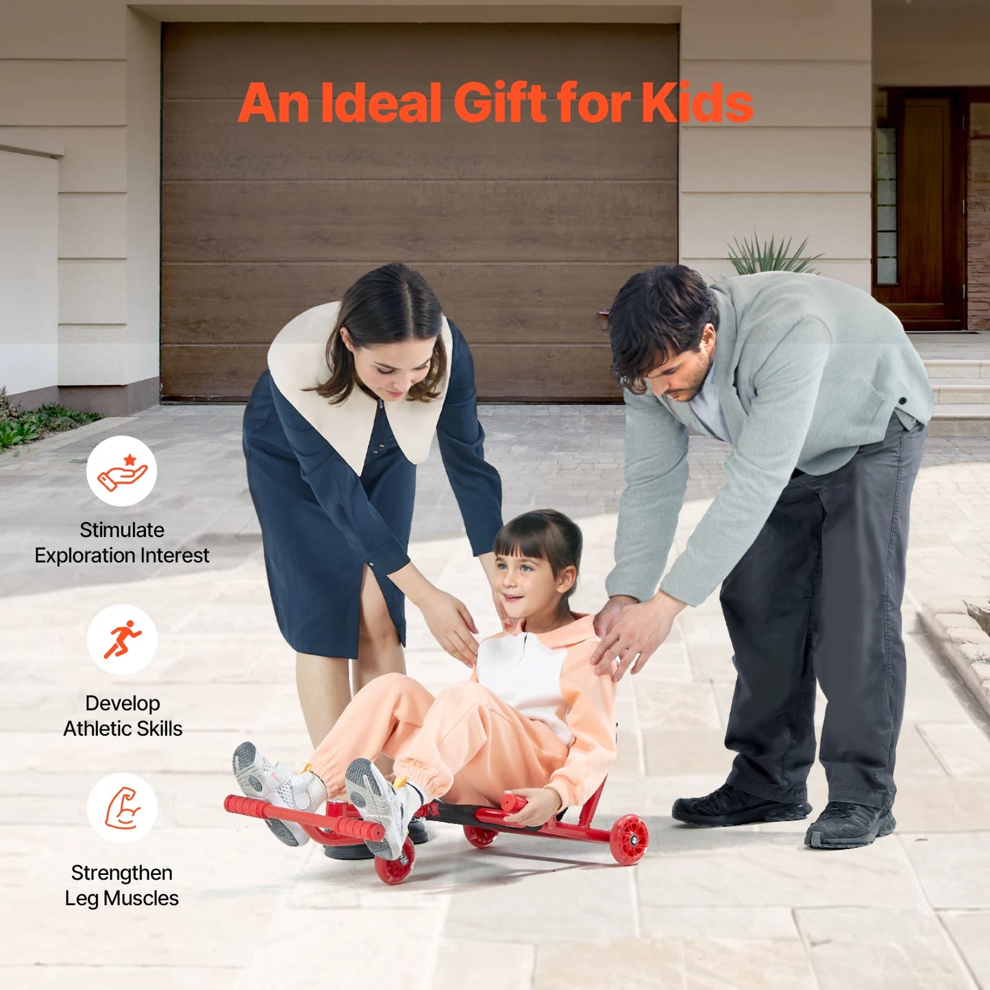 SucceBuy 132/198lbs Kids Ride on Scooter Swing Side-to-Side Powered by Zig-Zag Motion Drifting Outdoor Sport Toys for Child Gift