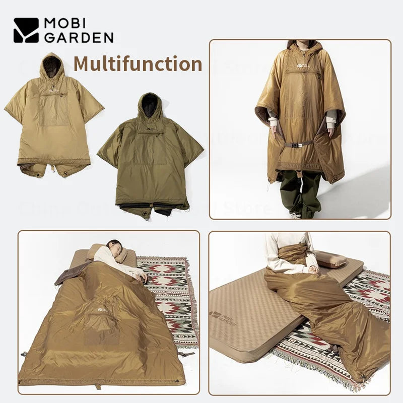 MOBI GARDEN Camping Wearable Cloak With Cap 680g Ultralight Cotton Sleeping Bag Multifunction Outdoor Warm Quilt Clothes ZY