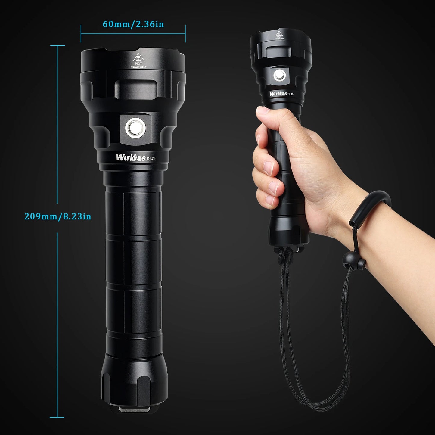 Wurkkos DL70 Scuba Flashlight 13000LM High Power Searchlight IPX8 Waterproof 4*XHP50B LED Lamp 2*26650 Underwater Lantern