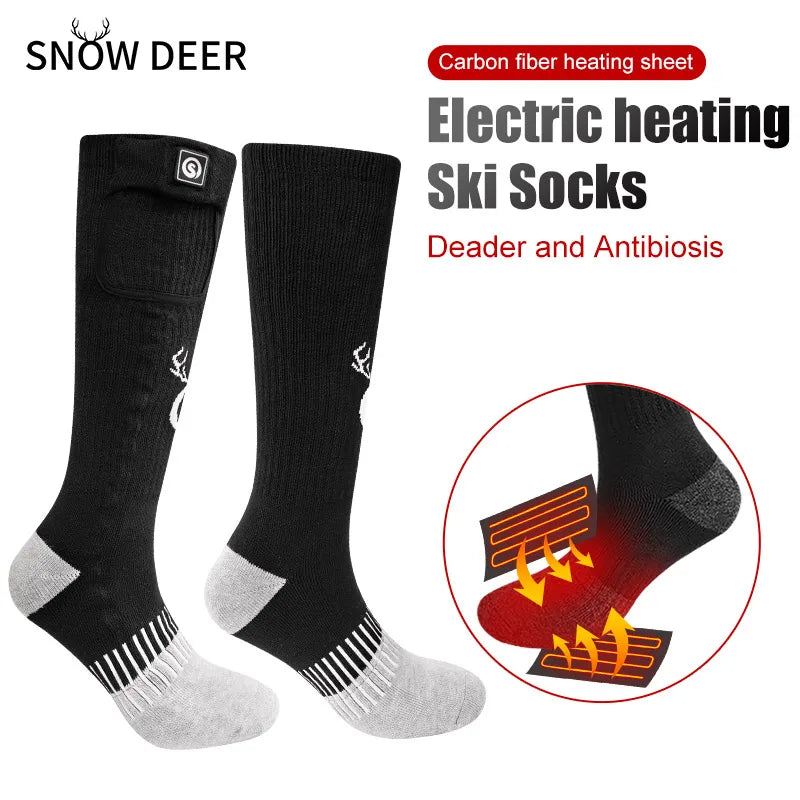 SNOW DEER-Rechargeable Electric Heated Socks for Men and Women, Snowboarding Stocking, Cycling Socks, Three Settings, Winter