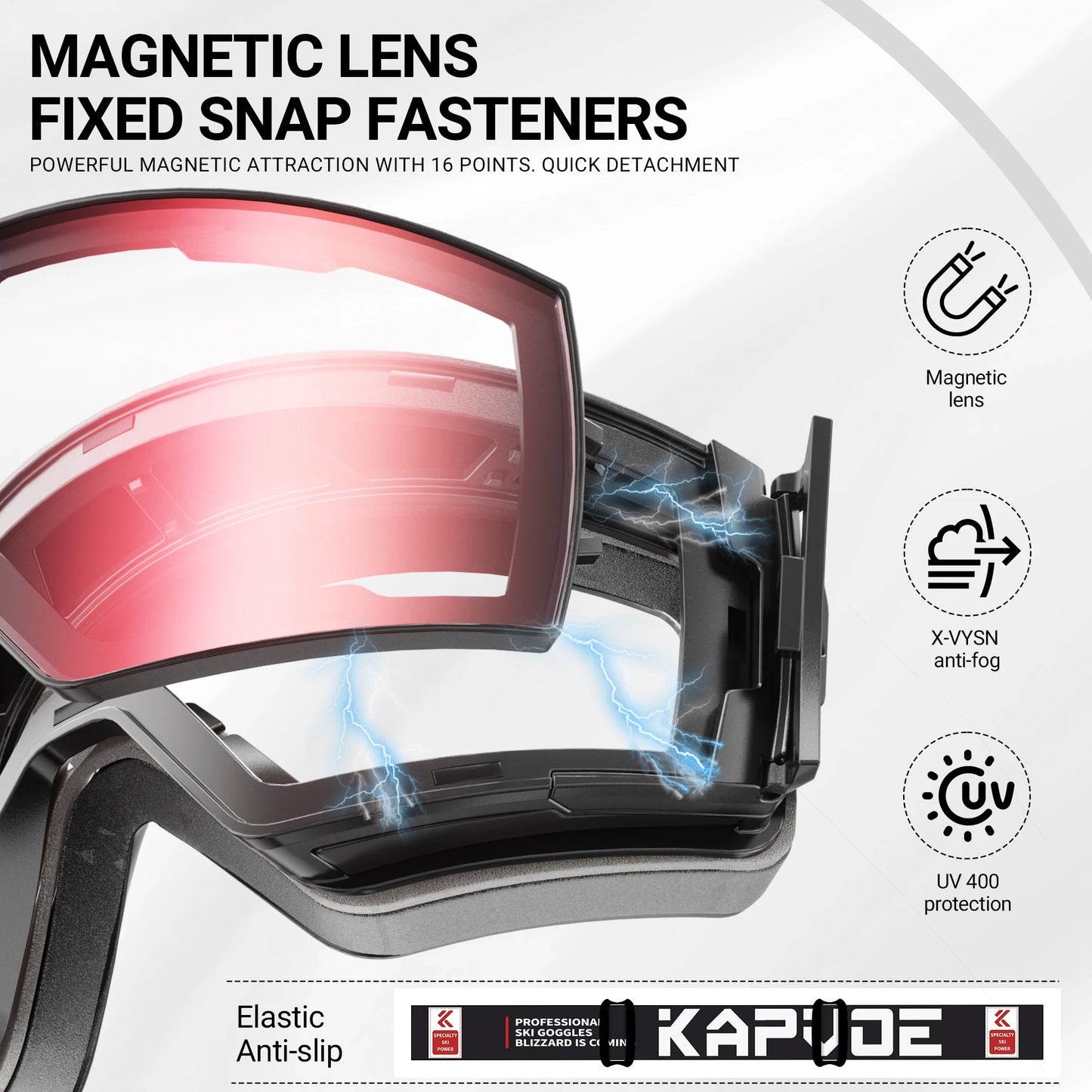 KAPVOE New Outdoor Photochromic Ski Goggles Winter Snow Sports for Unisex Snow Glasses UV400 Anti-fog Magnetic Snowboard Glasses