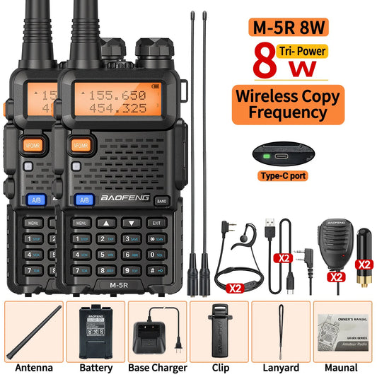 1/2PCS Baofeng M-5R 8W Walkie Talkie Multi Band Type-C Wireless Copy Frequency AM Long Range For UV-5R Two Way Ham Radio
