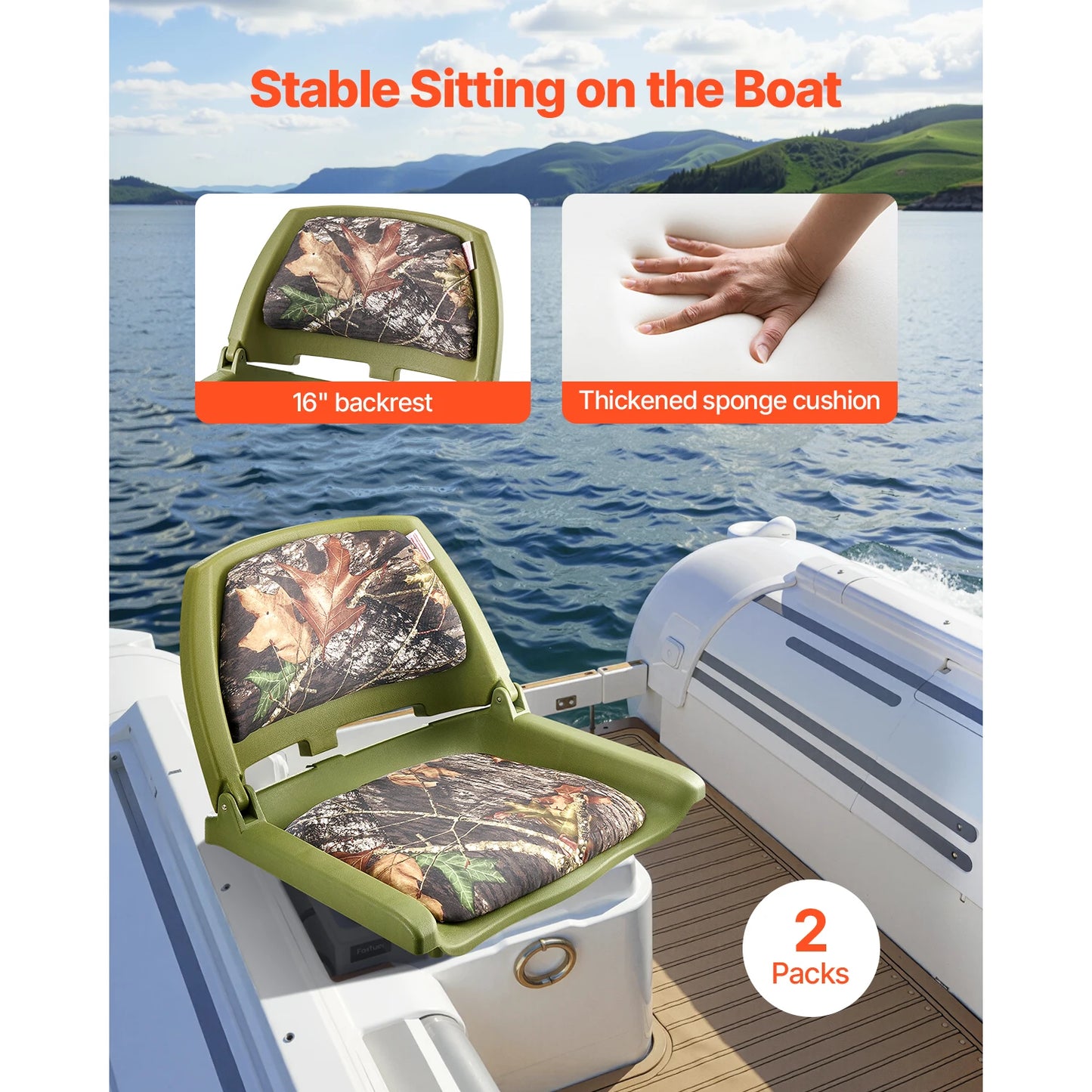 SucceBuy Boat Seat, Low Backrest, Folding Fishing Boat Seat with Thickened Sponge Cushion PP Frame, Flip Up Boat Seat for Yachts