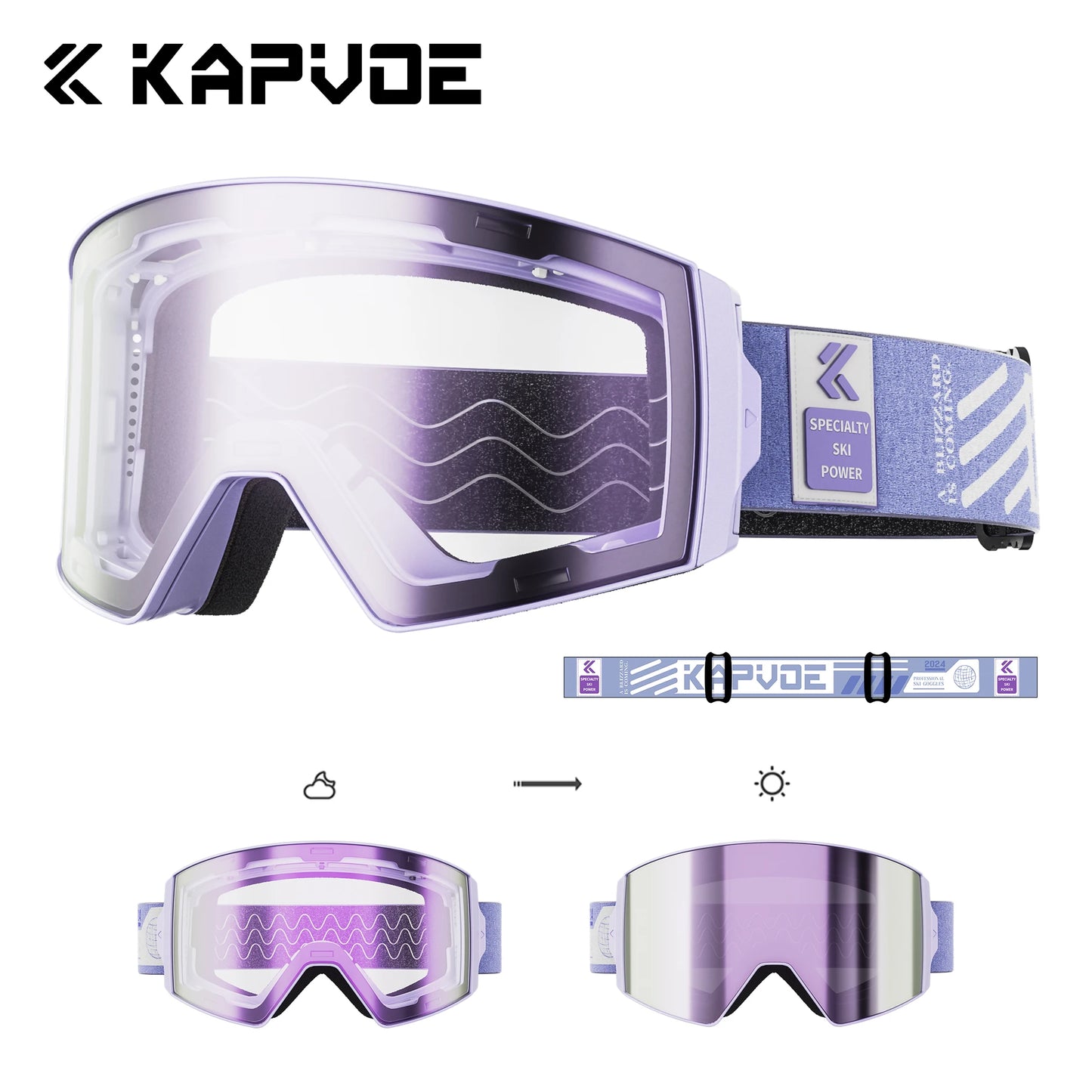 KAPVOE New Outdoor Photochromic Ski Goggles Winter Snow Sports for Unisex Snow Glasses UV400 Anti-fog Magnetic Snowboard Glasses