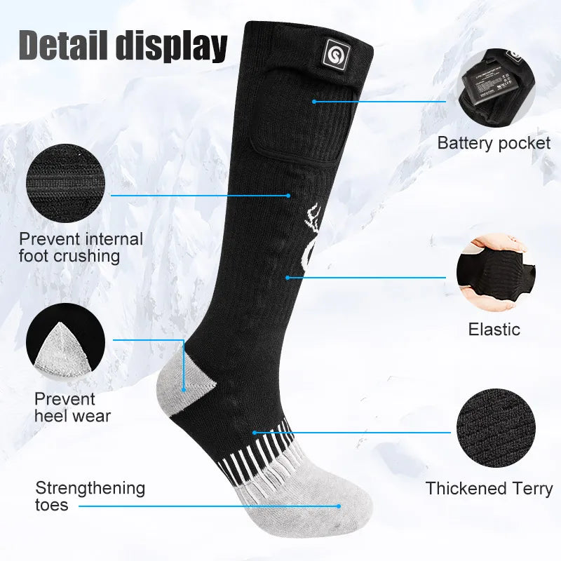 SNOW DEER-Rechargeable Electric Heated Socks for Men and Women, Snowboarding Stocking, Cycling Socks, Three Settings, Winter