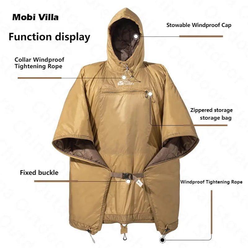 MOBI GARDEN Camping Wearable Cloak With Cap 680g Ultralight Cotton Sleeping Bag Multifunction Outdoor Warm Quilt Clothes ZY