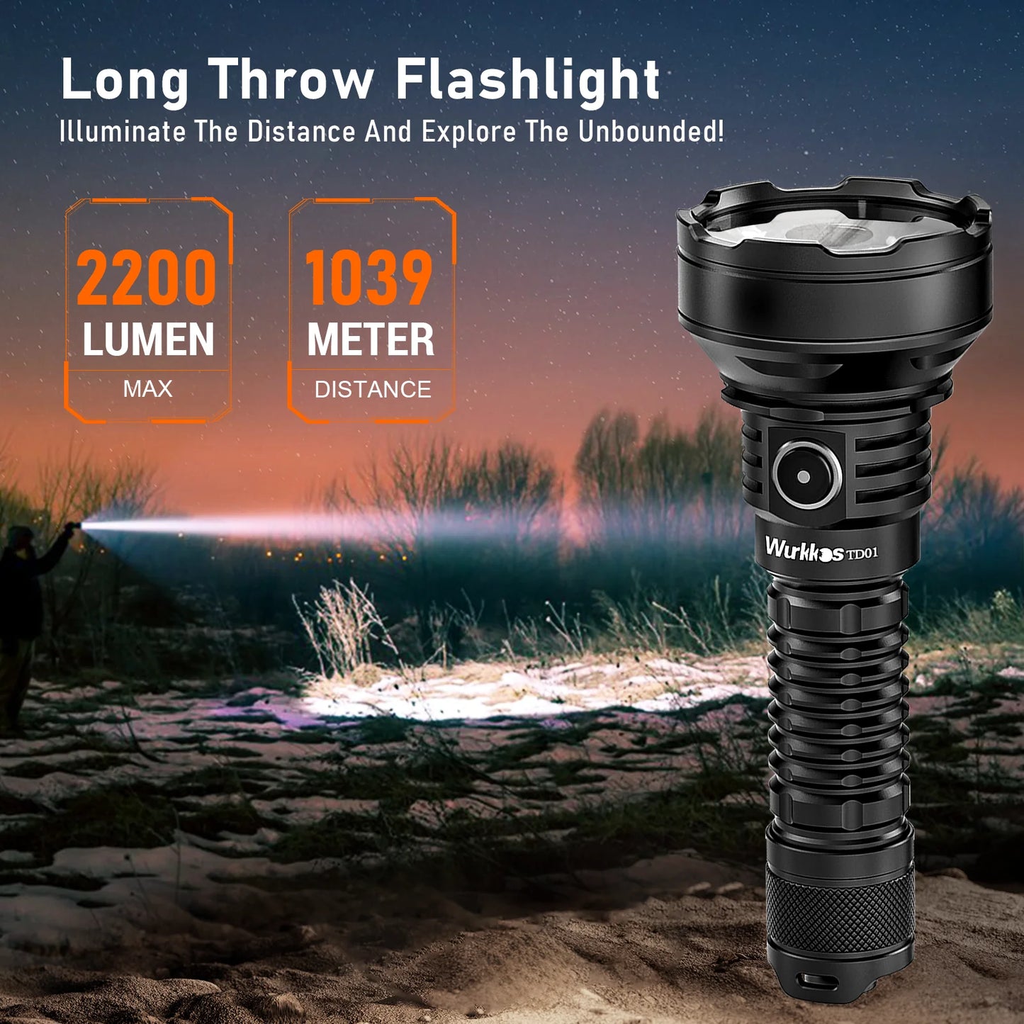 Wurkkos TD01 21700 Tactical Torch 2200LM High Power Rechargeable Flashlight IPX8 LED Torch 1039 Meters Self Defense Lighting