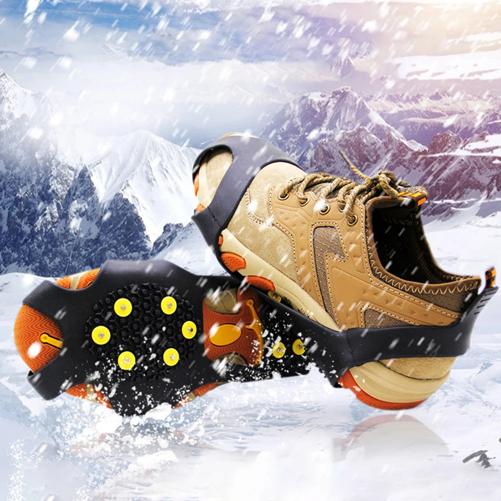 1Pair 10 Teeth Snow Ice Claw Climbing Anti-Slip Ice Grips Shoe Spikes Crampon Cleats Sport Shoes Cover for Walking Hiking Boots