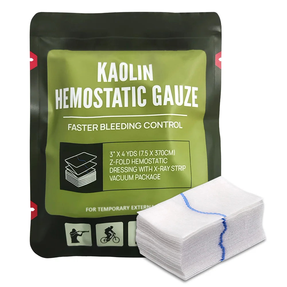 Hemostatic Kaolin Gauze Combat Emergency Trauma Z-Fold Soluble For Ifak Tactical First Aid Kit Wound Dressing