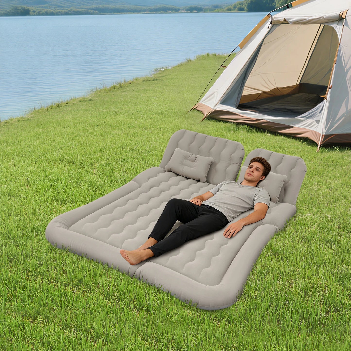 5.71×4.13ft Car Inflatable Air Bed, 75W Electric Pump Supported Air Mattress, 300kg Load Bearing With 6 Air Openings For SUVs & Off-Road Vehicles