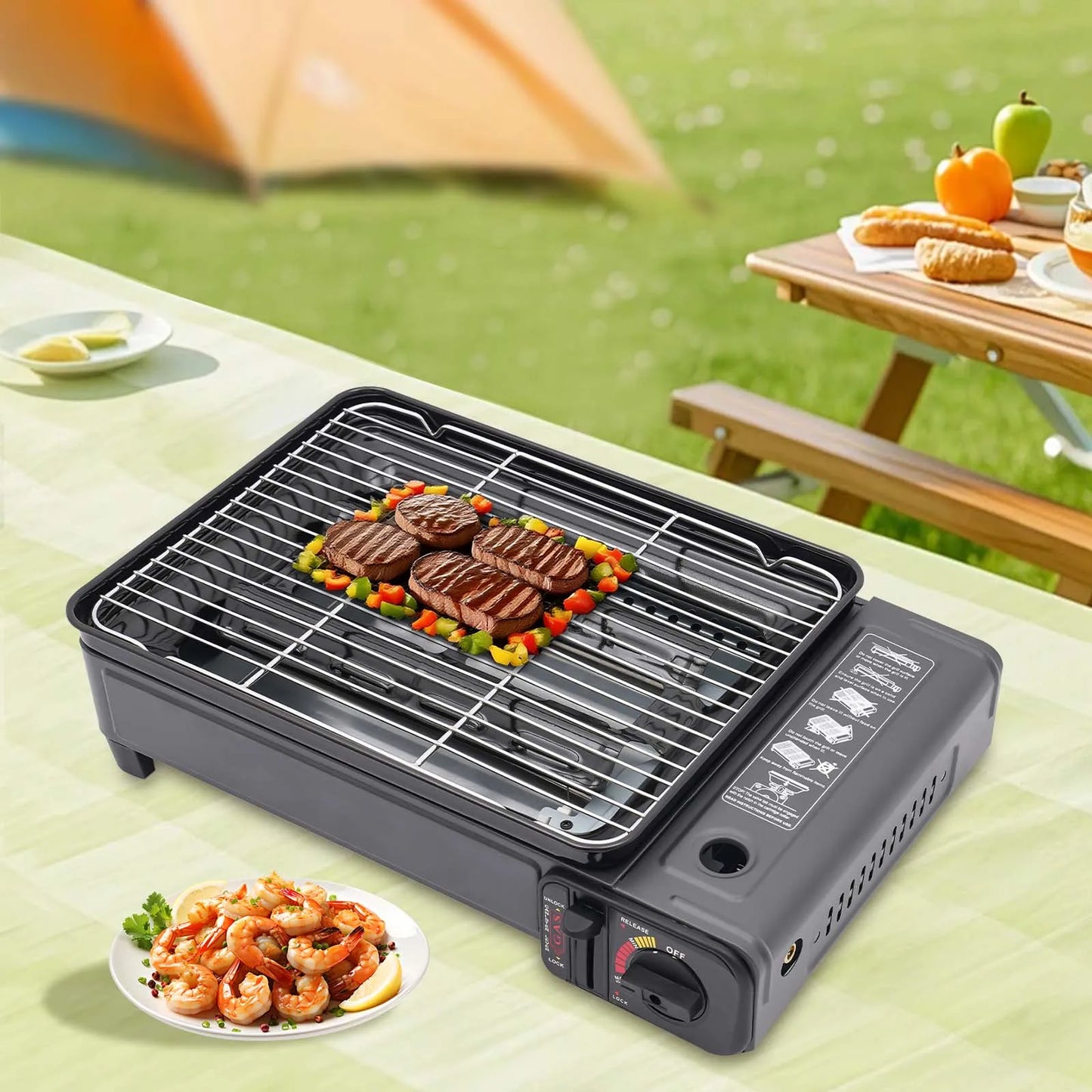 Portable Camping Grill Gas Stove, Butane Gas Burning Grill Cooker 0.25-0.3MPa for Ooutdoor Traveling Grilled meat, Vegetables
