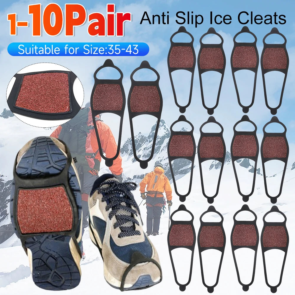 1-10Pair Coarse Sand Crampons Non-Slip Double-Sided Ice Cleats Traction Grip for Shoe Boots Hiking Ice Fishing Mountain Climbing
