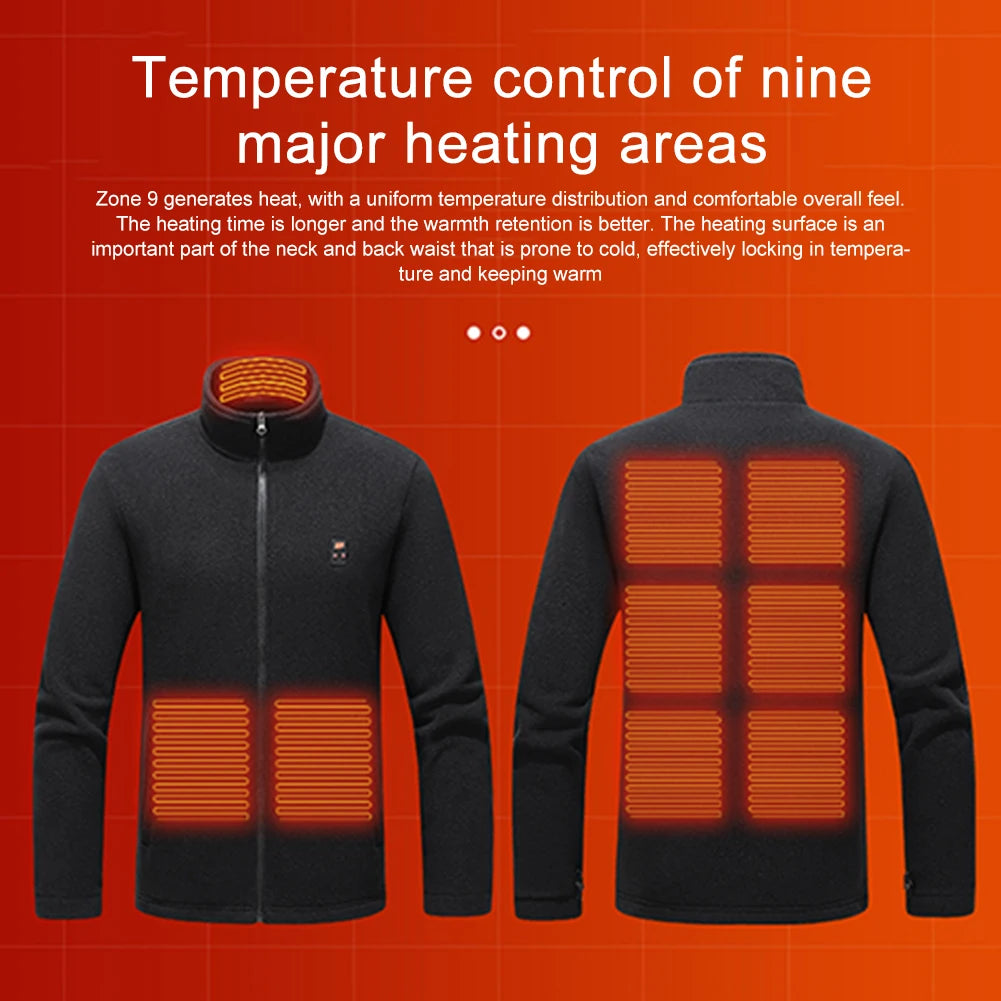 9 Heated Area Heated Jacket USB Charging Heated Insulated Jackets 3 Gear Temperature Heating Jackets Coat for Outdoor Activities