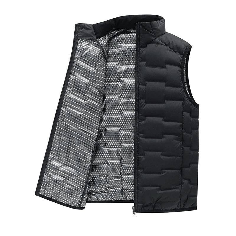 Graphene Down Vests Men Stand Collar Warm Pleated Winter Vests Classic Solid Windproof Sleeveless Waistcoats