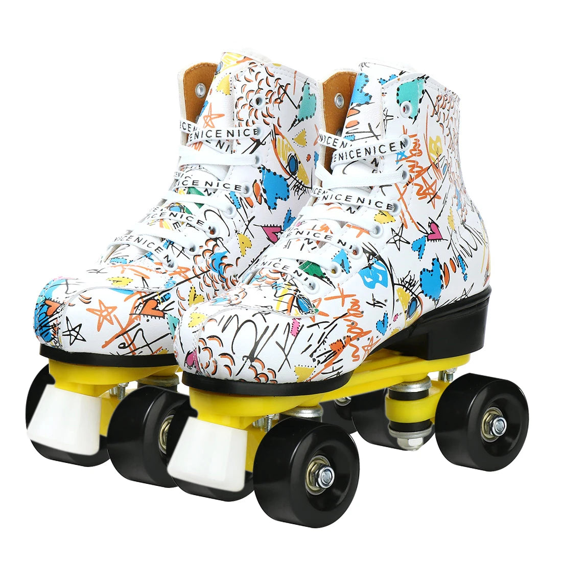 Graffiti Adult Men's Kids Women's Double Row the Skating Shoes Four-Wheel Flash Roller Skates Roller Skates Skating Rink Double