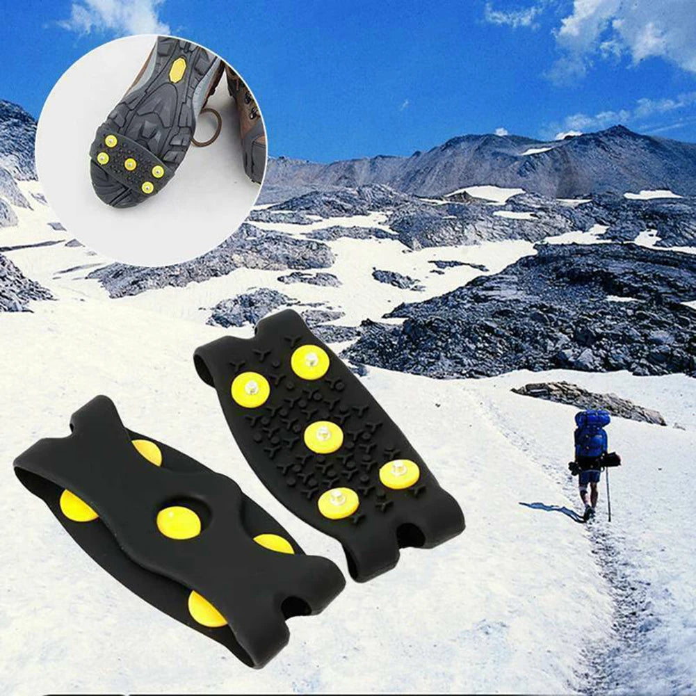 1-10Pair 5-Stud Anti Slip Crampons Snow Claw Shoe Covers Chain Spikes for Winter Walking Hiking Climbing Mountaineering Sports