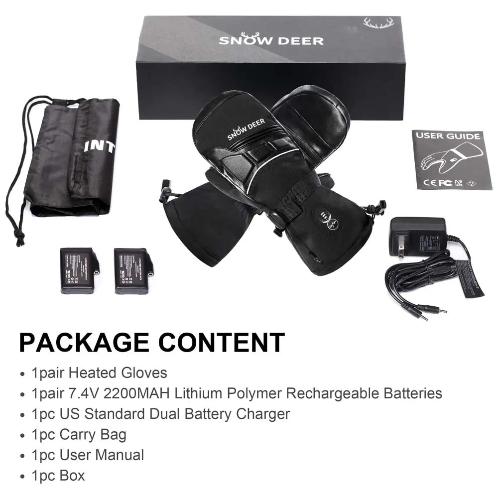 Moto Snowboard Rechargeable Electric Heated Skiing Gloves Leather Heating Gloves With Battery Winter Mittens For Women Men 2022