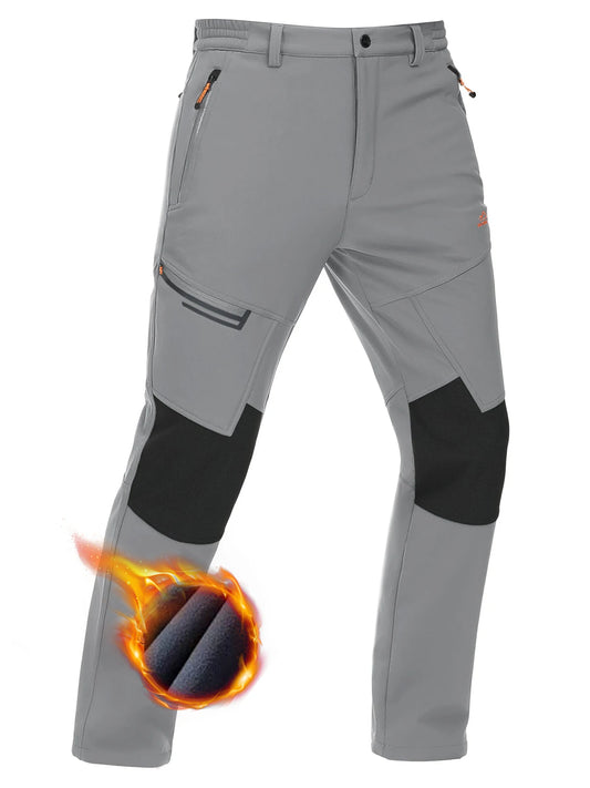 Men's Winter Thicken Fleece  Hiking Pants Warm Waterproof Outdoor Ski Camping Fishing Work Trousers with Zip Pockets