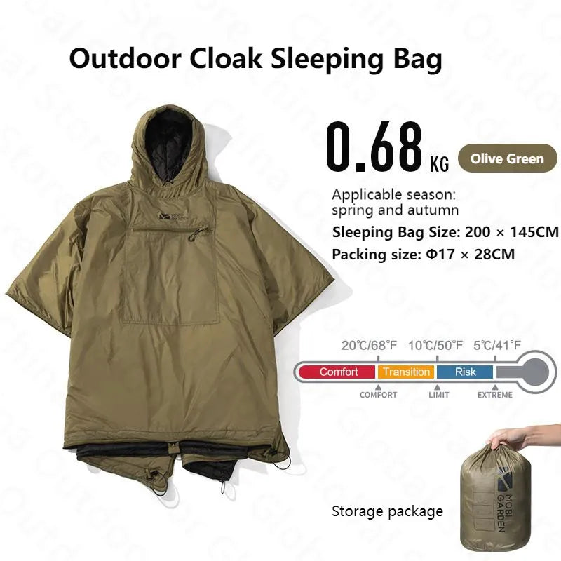 MOBI GARDEN Camping Wearable Cloak With Cap 680g Ultralight Cotton Sleeping Bag Multifunction Outdoor Warm Quilt Clothes ZY