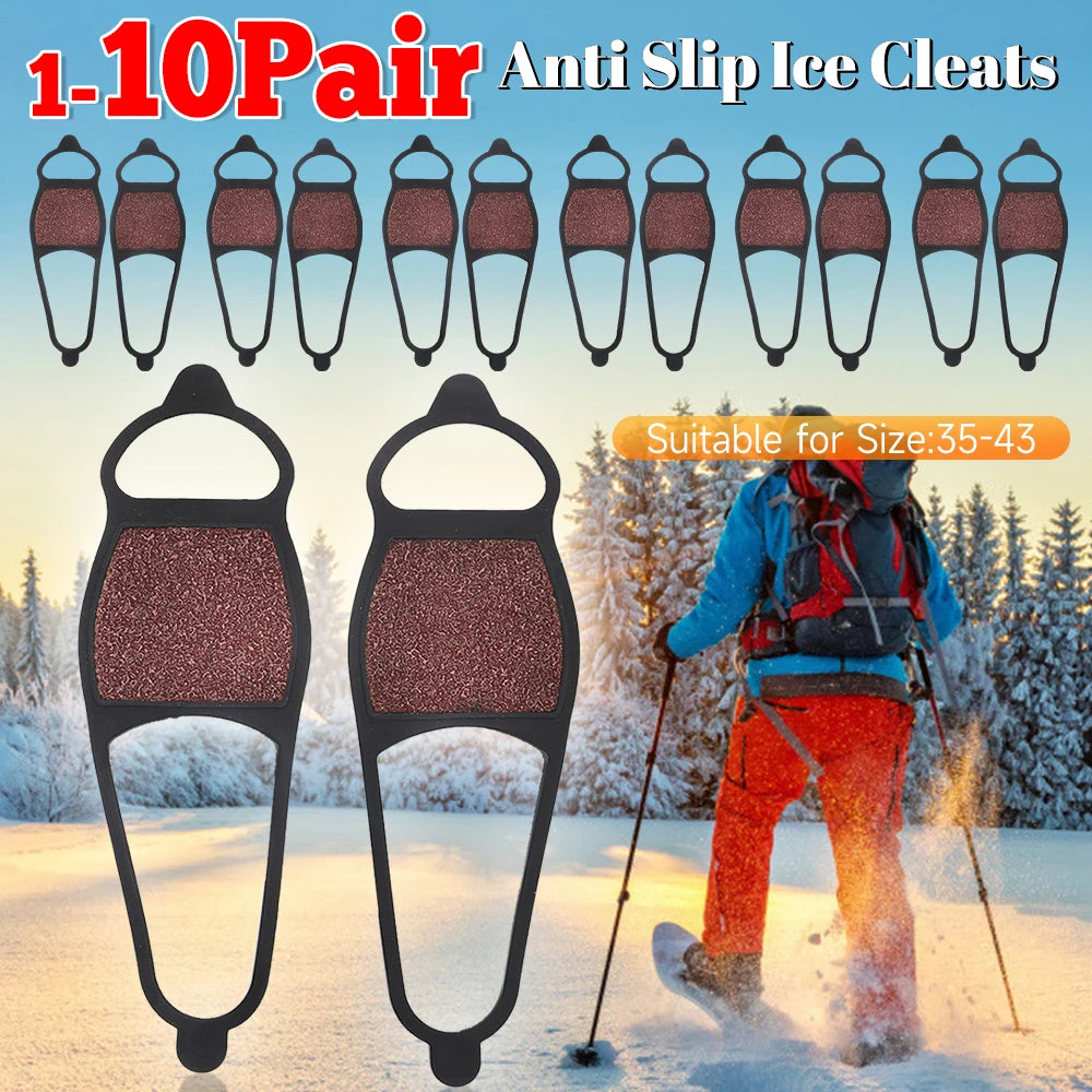 1-10Pair Coarse Sand Crampons Non-Slip Double-Sided Ice Cleats Traction Grip for Shoe Boots Hiking Ice Fishing Mountain Climbing