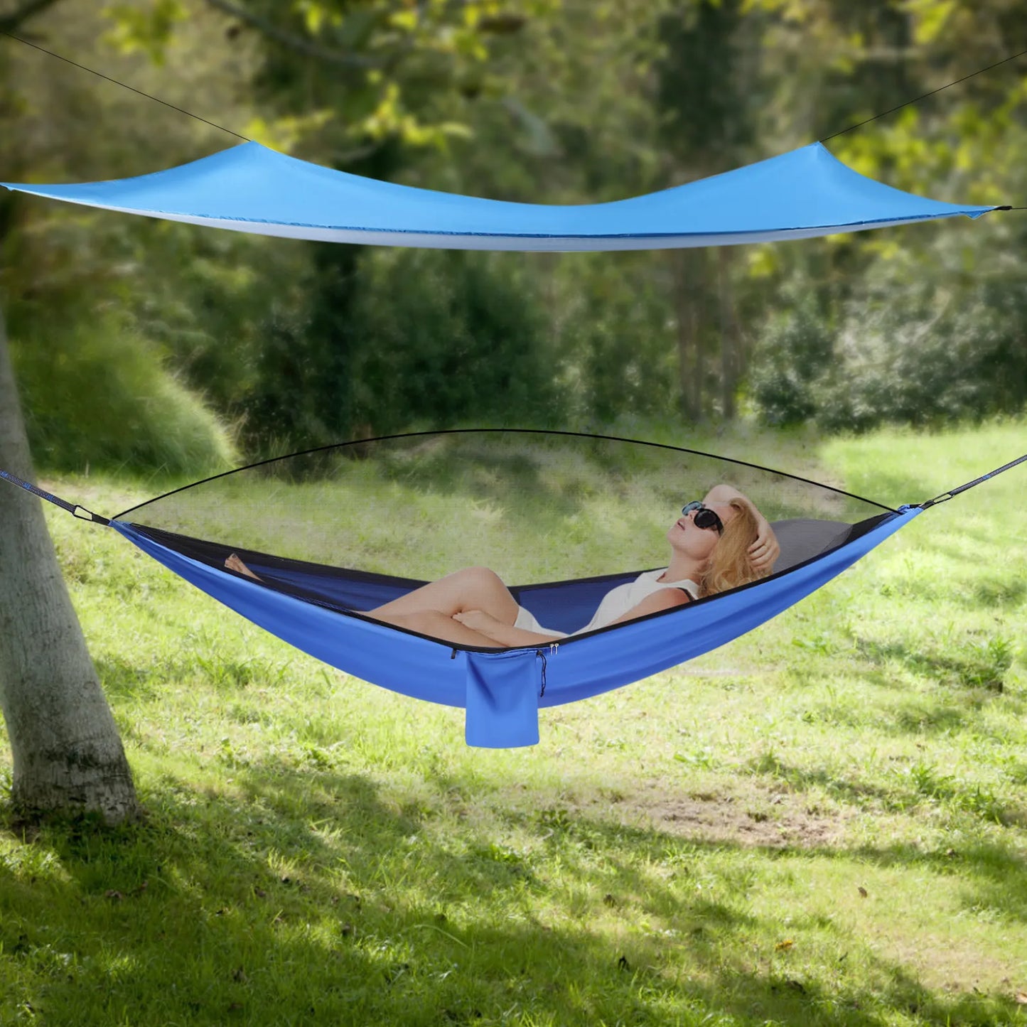 Camping Hammock, 2-in-1 Design 440.9lbs Load-Bearing Capacity Enjoy Relaxing Time for Backpacking Hiking Camping Traveling