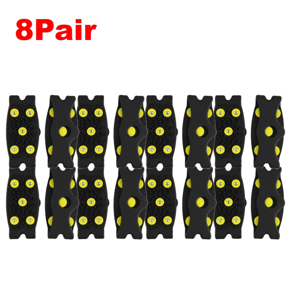 1-10Pair 5-Stud Anti Slip Crampons Snow Claw Shoe Covers Chain Spikes for Winter Walking Hiking Climbing Mountaineering Sports