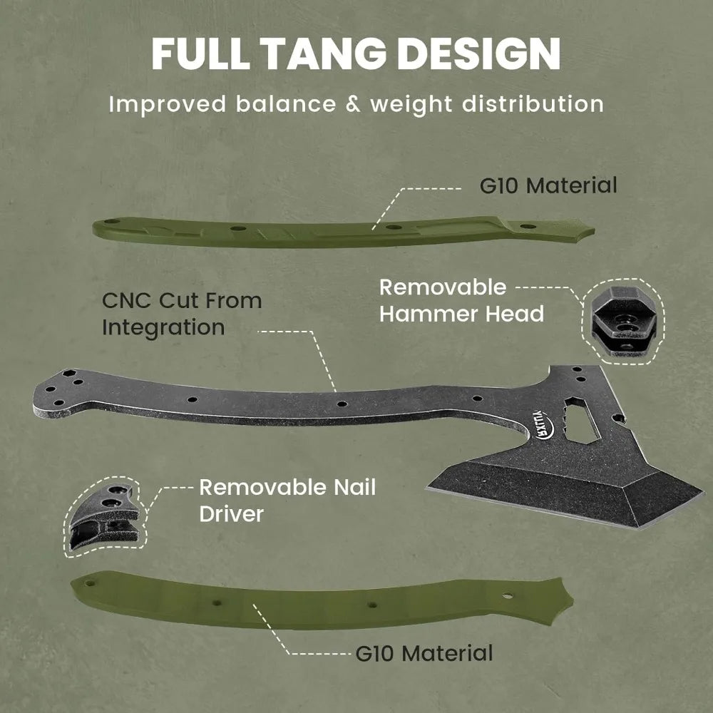 Axe with G10 Handle Camping Survival Hatchet, Multifunctional Hiking Outdoor Heavy Duty Full Tang Tomahawk Tools with H