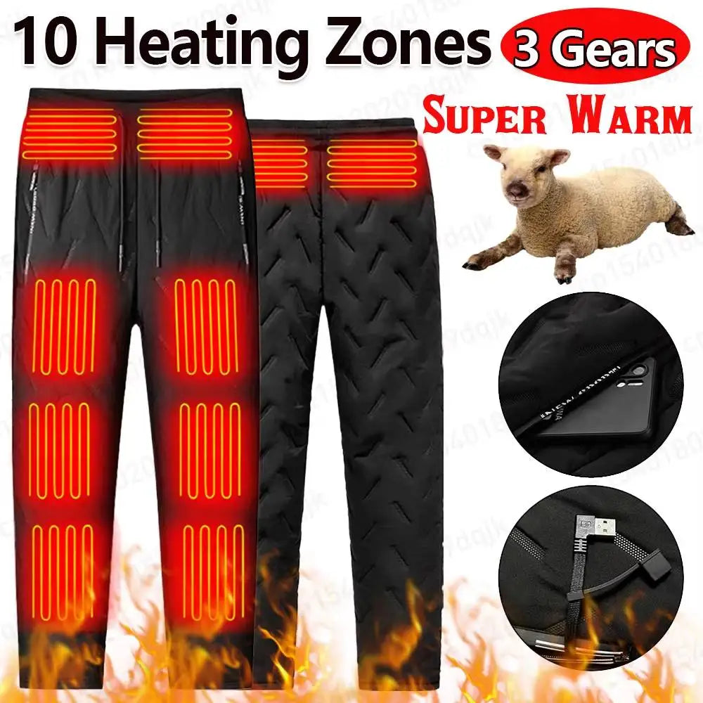 Unisex Heated Hiking Pants 10 Heating Zones Electric Thermal Trousers 3 Temperature Modes Waterproof Winter Outdoor Must Have