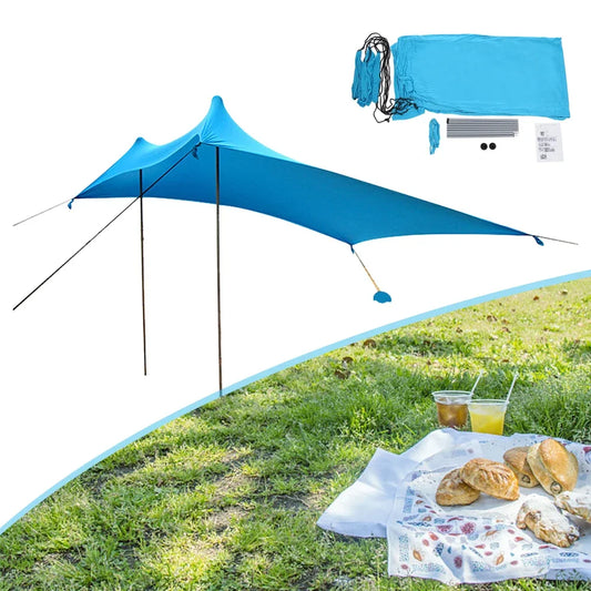 Beach Tent Sun Shelter, 9.84ft Large Size, Durable Aluminum Alloy and Oxford Cloth, Adjustable Support Poles, Easy to Carry and