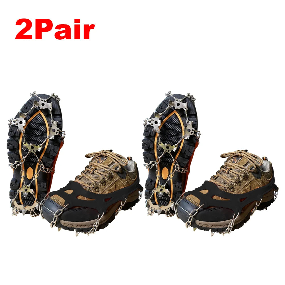 1/2Pair 19 Teeth Spikes Crampons Anti Slip Traction Ice Cleats Chain Claws Grips for Hiking Climbing Fishing Walking Shoes Boots