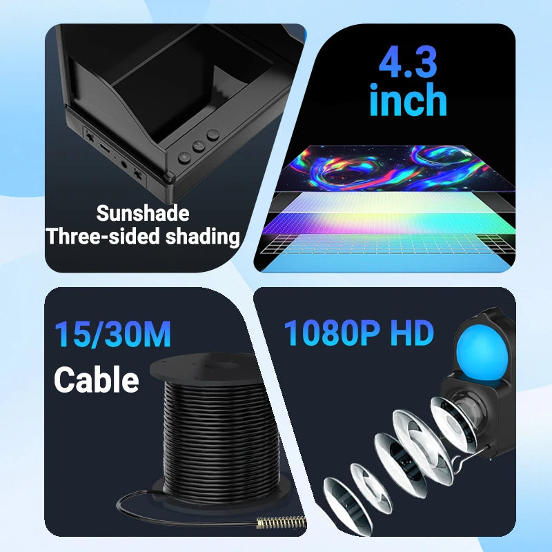 Underwater Fishing Camera Ice Fishing Camera with 4.3 IPS Wide Angle Display Infrared Night Vision with 15M /30M for Ice