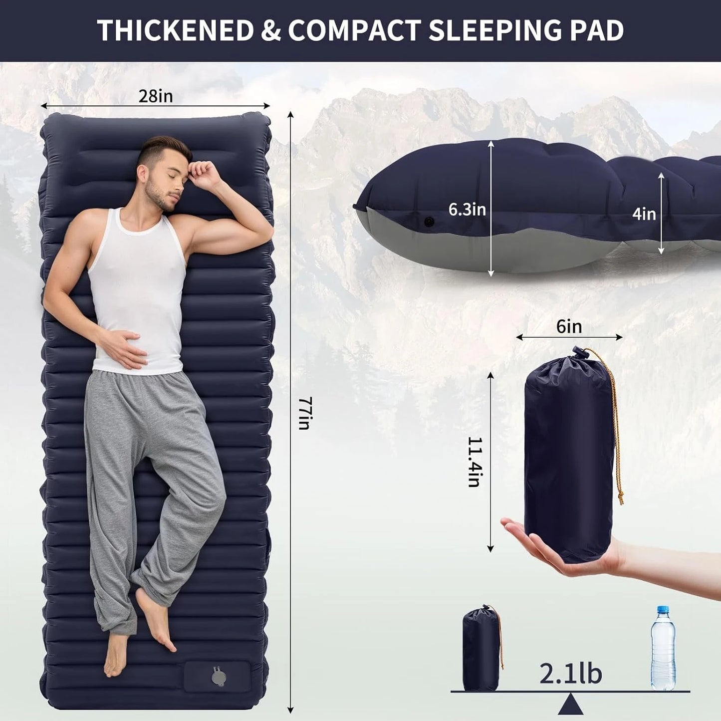 Extra Thick 4 Inch Camping Sleeping Pad Outdoor Camping Self-Inflating Mats Spliceable Hiking Fishing Sleeping Pad