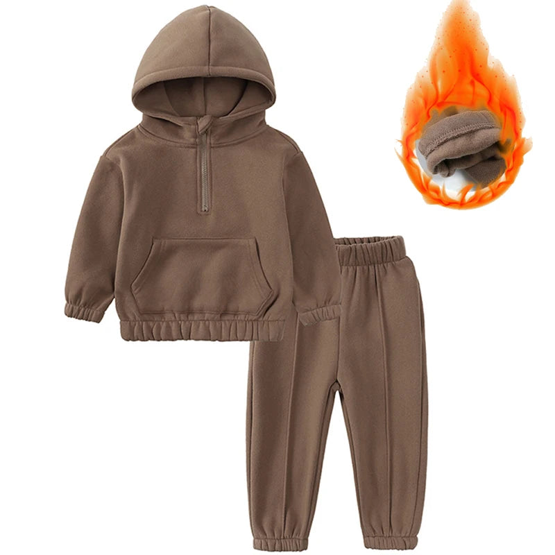 2-12 years old children's clothing winter new boys and girls' fleece sweater suit hooded Plush sportswear children's suit