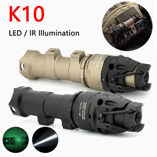 Tactical KIJI K10 IR Light Aluminum CNC IR 850nm Illumination Hunting Scout Light K10 IR/LED Flashlight Fit MICH2000 ARC Helmet