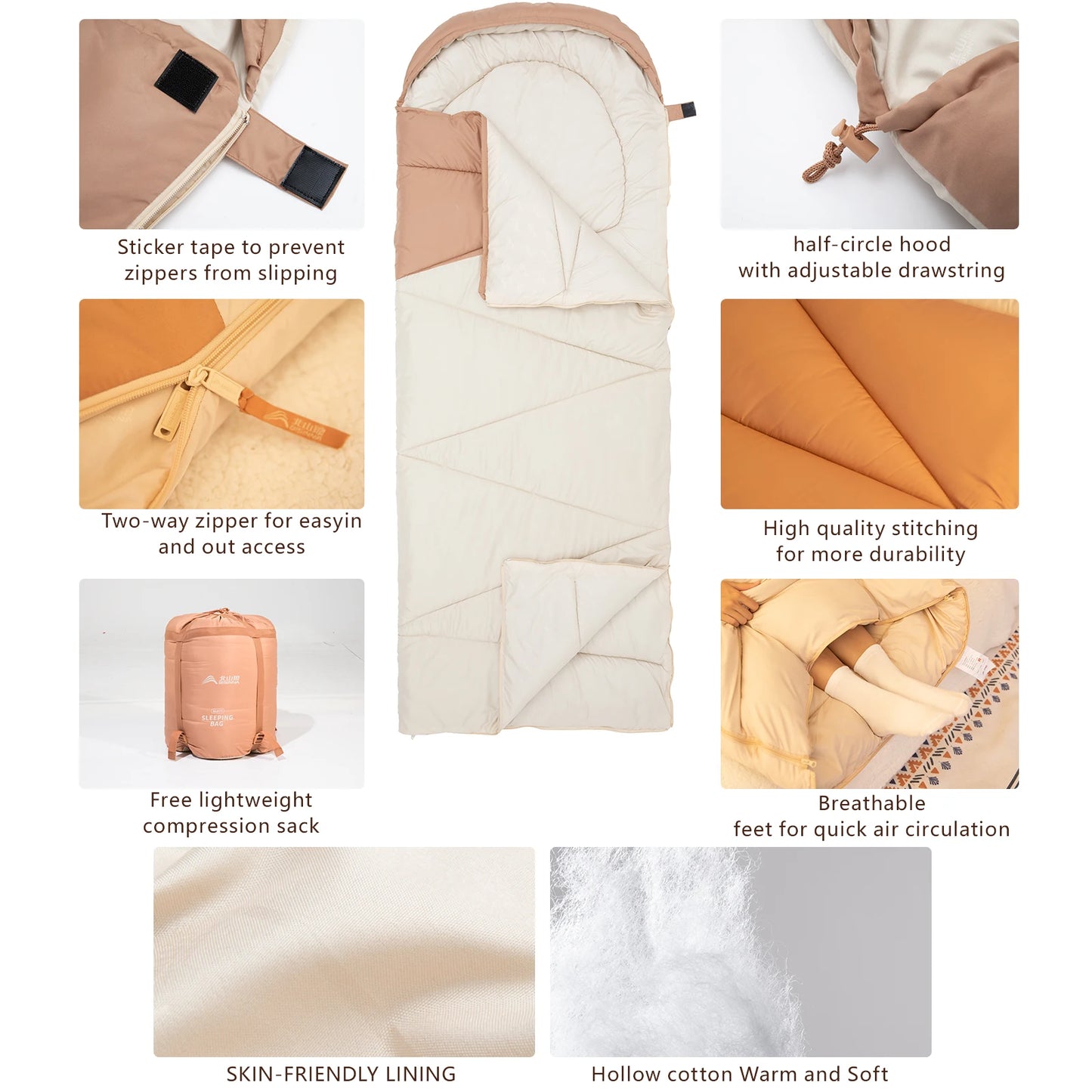 BISINNA Camping Sleeping Bag Ultralight 4 Season Warm Envelope Backpacking Cotton Sleeping Bag for Outdoor Traveling Hiking